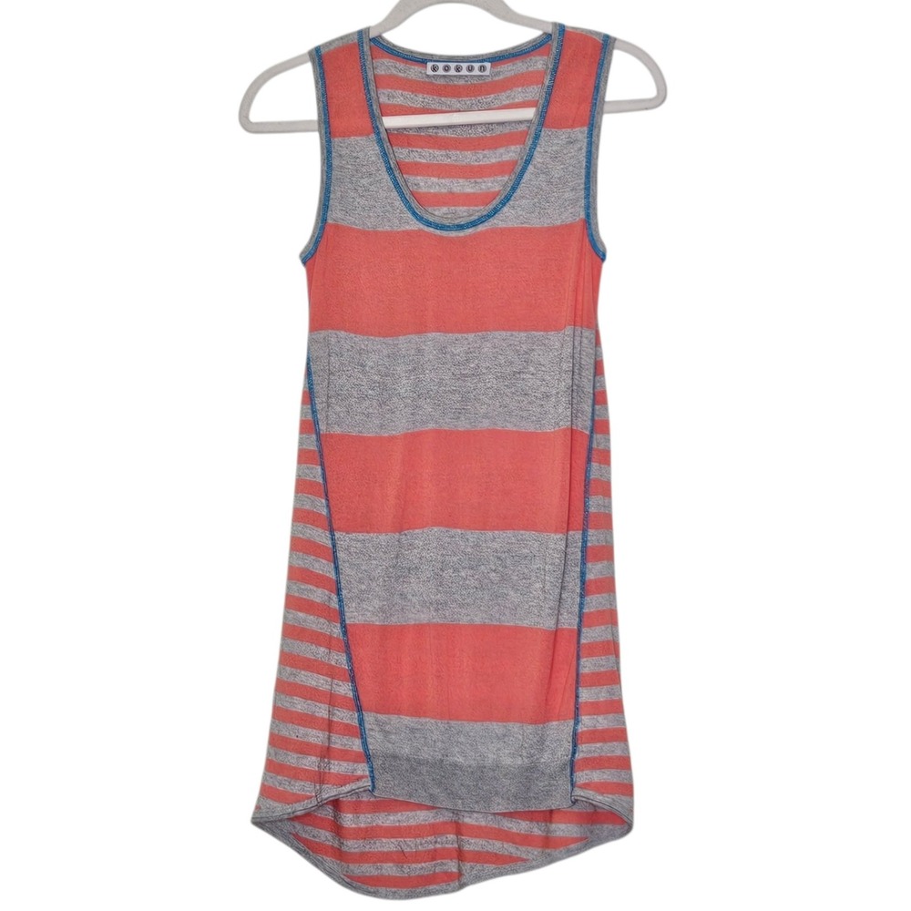 Kokun Striped Tank Tunic Coral Gray Blue Bamboo Cashmere Luxury Boho Playful‎ S